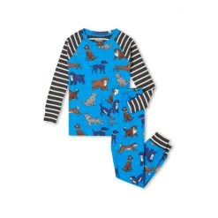 Hatley Blue Playful Puppies Organic Cotton Raglan Pyjama Set