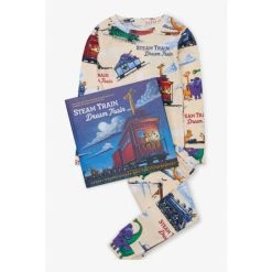 Hatley Cream Long Sleeve Steam Train, Dream Train Pyjama Set